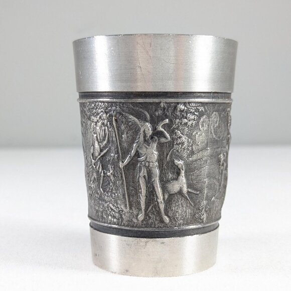Antique 3" small German pewter Huntress Diana cup, Germanic Medieval style cup - Picture 1 of 10